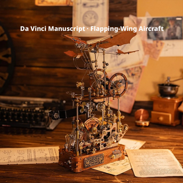 主图1 Da Vinci‑Inspired Ornithopter 3D Mechanical Model | Steampunk Kinetic Wooden & Metal Decor