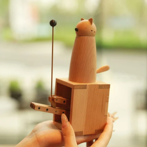 主图1 Cute Interactive Wooden Cat Automaton